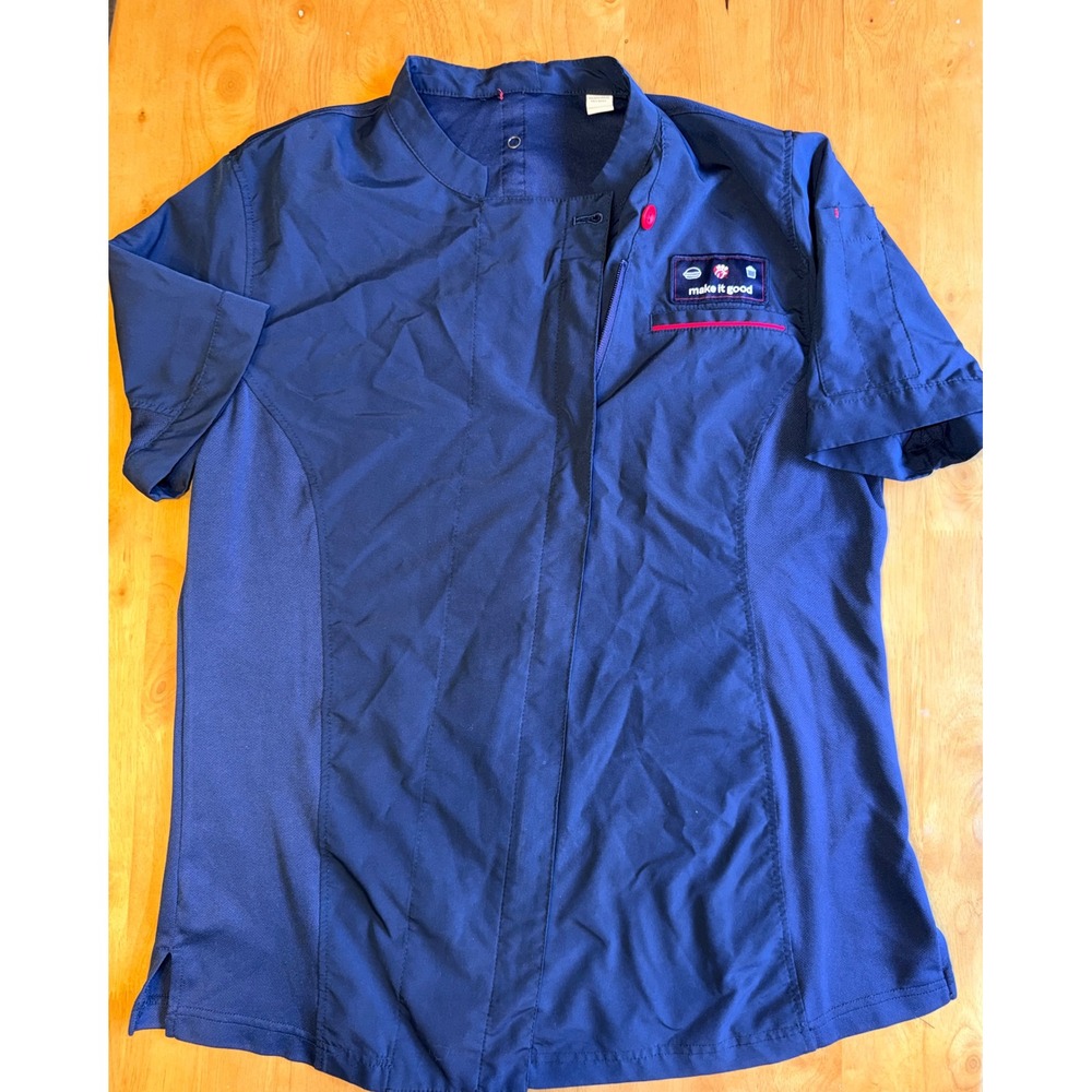 Chick-fil-A Employee Uniform Shirt Navy Blue Red Make It Good Women Medium 624